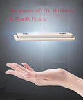 Floating hand holds 4 Pack Cabinet Magnetic Door Catch Set with stainless steel shell and text showing fit thickness dimensions.