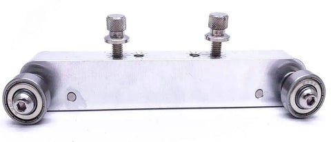 Adjustable Guitar Nut And Bridge Sander Luthier Tool with aluminum body and steel rollers, side view
