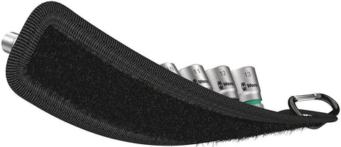 Zyklop One Quarter Inch Drive 9-Piece Socket Set On Durable Textile Belt With Twist To Unlock, Color Coded Tool Finder visible inside belt