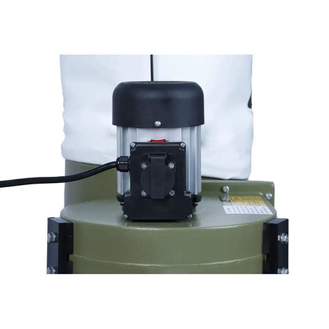 Close-up of Smart Dust Collector With 1HP 7Amp Motor, Quiet Air Filtration Vacuum featuring the power unit and connection details