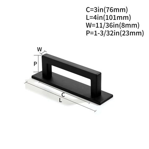 Rock Solid Matte Black Cabinet Pulls With Backplate And Base Plate 3 Inch Center heavy duty drawer handle with measurements