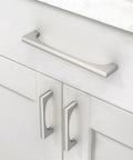 Installed 5 inch brushed satin nickel cabinet pulls on white drawers, part of 10 Pack 5 Inch Brushed Satin Nickel Cabinet Pulls For Cupboards And Drawers