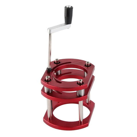 Heavy Duty Aluminum Alloy Router Base With Four Jaw Quick Clamping For Router Table Lifting System Premium Stainless Steel Precision Woodworking Workhorse showing red aluminum base with a lever.