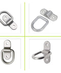 Top Shelf 304 Stainless Steel D Ring Tie Down Anchor Quarter Inch Heavy Duty Truck Haul Gear showing four D ring anchors.