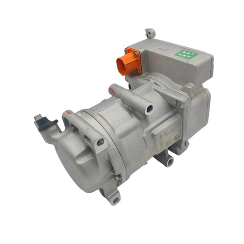 Heavy Duty 12V 24V Electric Truck DC Air Conditioner Compressor Pumping Frigid Cool Air For BYD EV SUV And Rig Builds, silver metal design.