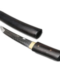 Hand Forged Japanese Tanto Short Sword 15 Inch Tempered T10 Steel With Full Tang Ebony Wood Sheath and Bamboo Nail Accents