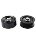 Heavy Duty Belt Tensioner And Idler Pulley Plus V Ribbed Accessory Drive Belt Kit For 2010 To 2016 Hyundai Santa Fe Sonata Tucson Kia Optima Sorento L4 Engine Direct Bolt On Fit No Modding Needed, two black pulleys