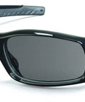 Nonsense Free Rimless Safety Shades With Polarized Gray Lenses And Maximum Uv Defense In A Clean Polished Black Frame side view of sunglasses
