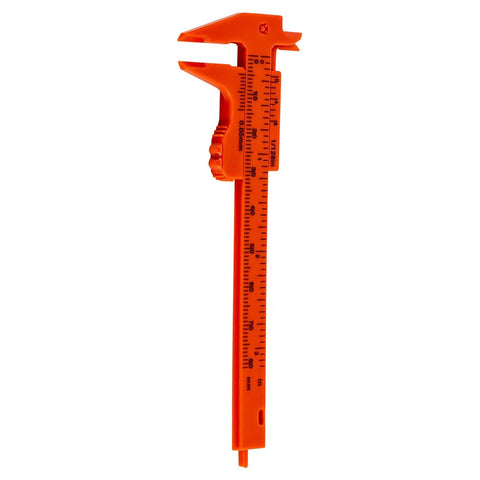 No Fuss Mini Bench Lathe And Bead Polisher Machine 96W 12V 24V DC Solid Aluminum Body With Hot Air Relief Vents measuring tool in bright orange.