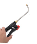Hand holding an Extended Curved Sprayer Wand For Garden And Farm Use With Tough Stainless Steel Handle Compatible With Backpack Sprayers