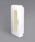 White Polyethylene Semi Recessed Fire Extinguisher Cabinet With Rock Solid Safety Lock And Sleek Piano Hinge For Up To Ten Pounds Of Equipment