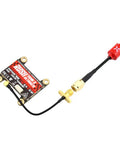 Beefy Rush Tank III 5.8G FPV Video Transmitter 30x30mm with Foxeer Antenna for FPV Racing Drones, red antenna, brass connector.