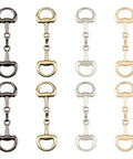 8 Pack Alloy D Ring Snaffle Bit Buckles, Four Color Variety For DIY Horse Jewelry, Shoe And Accessory Craft, Double Bit Buckle Style, 72x21x6mm