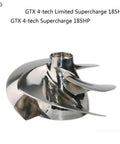 Premium Four Blade Steel Motorboat Propeller Designed For Big And Small Shaft Rigs On 130 155 170 Engines, showing polished steel design.