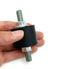 Close-up of Beefy Heavy Duty Rubber Vibration Isolator Mount with M10 double stud and non-slip nuts for air compressors and motors.