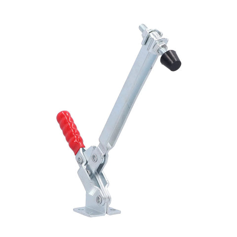 GH101 D15 180Kg Vertical Toggle Clamp For Woodworking And Welding Jigs Heavy Duty Iron Construction, side view with red handle