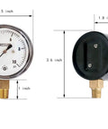 Low Pressure Capsule Gauge 0 to 10 PSI, Two And A Half Inch Dial, Quarter Inch NPT Bottom Mount, zero adjustment, front and side view