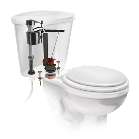 Universal All In One Toilet Tank Repair Kit For 2 Inch Flush Valve Toilets installed showing components