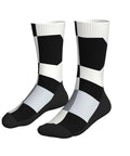 Fresh Black And White Piano Grid Print Crew Socks For Men And Women Straight Up Comfy Polyester Athletic Hosiery showing unique geometric pattern.