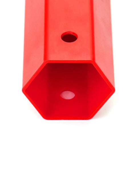 Red end view of Beefy Heavy Duty Plastic Lug Nut Cover Socket For 33mm Semi Truck Lug Nut Covers, 11 Inch Long Puller Tool