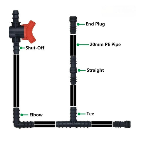 Durable PE Irrigation Pipe Fittings Kit 16mm 20mm 25mm Tee Straight Elbow Plug For Greenhouse Sprinkler Hose Connectors 50 Pieces No Hassle Setup Easy Install, 20mm PE pipe fittings