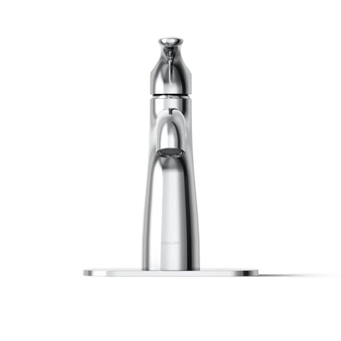 Simplice One Hole Single Handle Bathroom Sink Faucet With Clicker Drain Five And One Eighth Inch Spout Reach 1.2 GPM Polished Chrome Leak Free