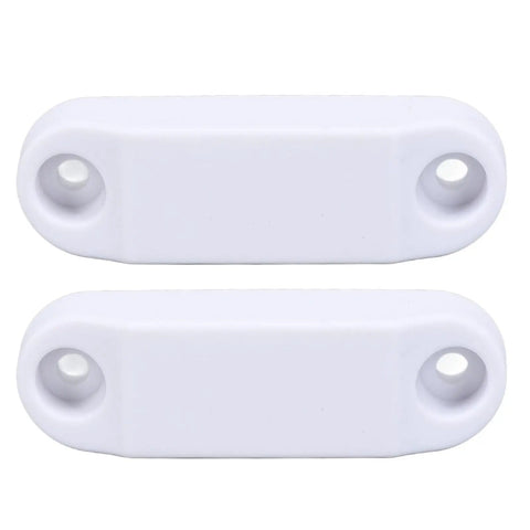 Close-up of Magnetic Door Catch for RVs and Trailers, Strong Magnetic Closure Latch in white plastic, 2 Set Pack.