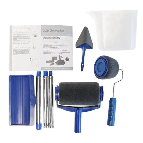 Top Shelf Paint Roller Brush Set With Slick Flocked Edger And No Mess Decorative Handle For Tight Corners And Pro Level Finishes Easy Peasy Diy Wall Decorating Kit That Saves Serious Time, includes various brushes and rollers.