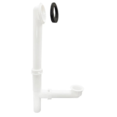 Polished Chrome Tubular Bath Waste And Overflow Assembly With White Slip-Joint Tubes, Foot-Operated Tip-Toe Drain Plug, ADA Approved