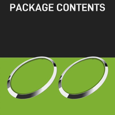 Package contents showing pair of Headlight Trim Ring Bezel Chrome For Mini Cooper S F55 F56 F57 Driver And Passenger Side Direct Fit Replacement.