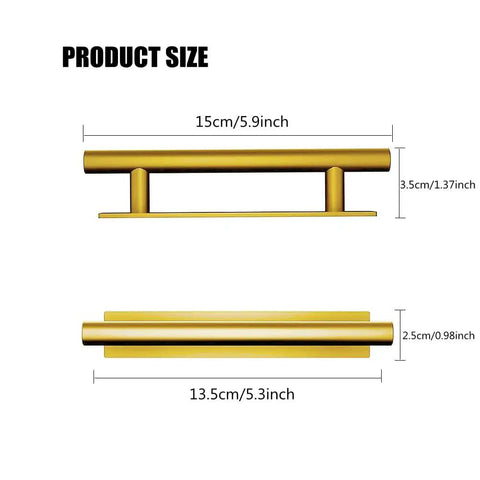 Gold Self Stick Push Pull Furniture Handles 10 Pack For Cabinets Drawers Wardrobes ABS Plastic No Drill Install Easy Grip Upgrade For Home Kitchen And Living Room. Product size 15cm x 3.5cm