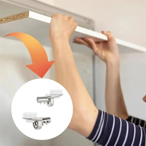 Heavy Duty Shelf Brackets With Glass Cabinet Shelf Pins being installed on a wall for bookcase cupboard and closet storage