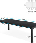 Extra Long Dining Table With Badass Steel Legs, Rectangle Kitchen Table And Dinner Spot Seats The Whole Squad Comfortably, Modern Black Wood Top In 79 By 28 By 30 Inches, Sturdy As Heck setup showcasing dimensions and angles.
