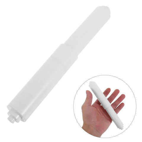 Upgrade Your Bathroom With These 4pcs Plastic Toilet Roll Holder Spindles Featuring Spring Loaded Design For Easy Tissue Dispensing And Strong Durable Performance To Replace Worn Out Parts Perfectly, white spindle held in hand.