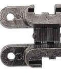 Invisible 180 Degree Zinc Alloy Cross Hinges For Cabinets And Wooden Doors Dope Hidden Hardware 43mm Mini Door Hinges 3 Piece Set Black Plated Heavy Duty For Jewel Boxes Folding Tables close-up detail