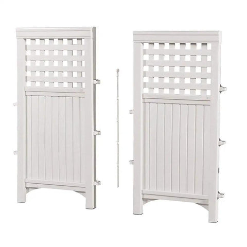 4-Panel Outdoor Screen Enclosure Freestanding Wicker Resin Privacy Screen With Reversible Hinged Panels For Concealing Garbage Cans