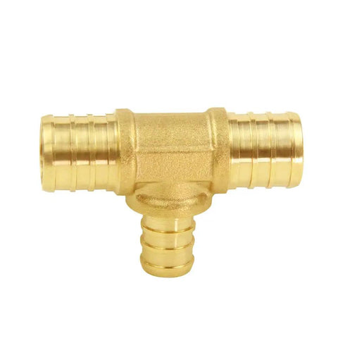 Nine Piece 3/4 To 1/2 PEX Reducing Tee Brass Crimp Plumbing Fittings Set for PEX Pipe Hose, front view