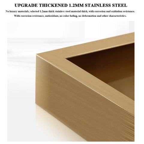 Close-up of Dead Fresh Modern Console Table With Two Sneaky Push Down Drawers Heavy Duty Industrial Metal Frame showing 1.2mm stainless steel edge.