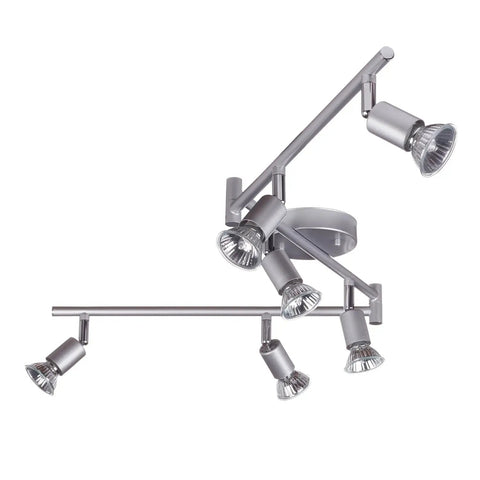Payton 6 Light Foldable Track Lighting in Matte Silver with Pivoting Heads Minimalist Modern Fixture, adjustable design captured.