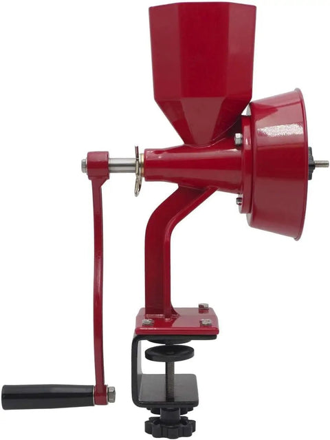 Side view of the Junior Deluxe Hand Crank Grain Mill for Fresh Flour Grinding Grains Nuts Seeds Spices with Stone and Stainless Burrs