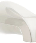 Side view of tub spout from Tub And Shower Faucet With 3 Porcelain Lever Handles In Brushed Nickel 5 Inch Spout Reach Victorian Inspired Trim Plate