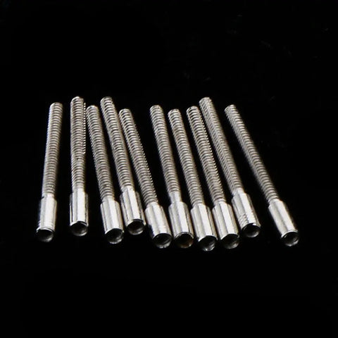 20 Pieces Watch Stem Extenders For 0.9mm Thread And 11.5mm Length Metal Winding Stems arranged on black background