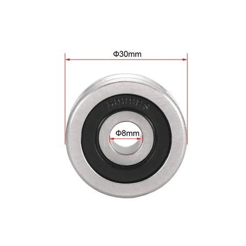 Front view of Deep U Groove Ball Track Guide Bearing 8mm X 30mm X 14mm Double Sealed Chrome Steel Bearing GCr15 ABEC 1 P0 Z2