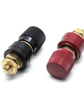 Heavy Duty 5 16 Inch Stud Battery Terminal Posts Red And Black Pair Pure Copper Power Connectors With Dual Nut Tightening Setup.