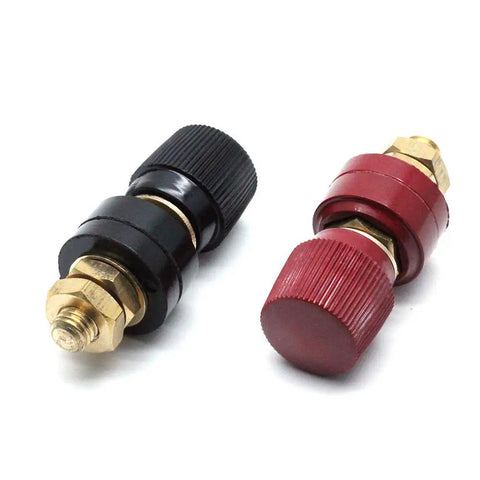 Heavy Duty 5 16 Inch Stud Battery Terminal Posts Red And Black Pair Pure Copper Power Connectors With Dual Nut Tightening Setup.