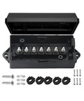 Top Shelf 7 Pin Trailer Junction Box Featuring Plug And Play Wiring With Road Ready Weatherproof Housing, showing open black polymer housing and connectors.