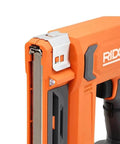 Close-up of the 18V Cordless Crown Stapler With Three Eighth Inch Heavy Duty Fasteners And Two Point Oh Amp Hour Battery Charger Kit features.