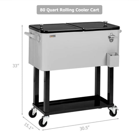 80 Quart Rolling Ice Chest Cooler Cart With Shelf And Bottle Opener Portable Patio Party Bar Beverage Cooler On Wheels Grey Finish
