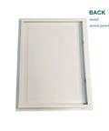 Heavy Duty Metal Access Panel 18 X 24 Inch Spring Loaded Drywall Cover Touch Latch back view showing smooth white finish and metal frame.