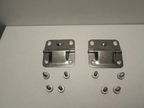 Stainless Steel Cooler Hinges Replacement Kit 2 Pack With 8 Mounting Screws To Fix Your Lid And Get Your Cooler Opening Easy Again Heavy Duty Hinge Set Built To Last displayed with screws on a plain background.